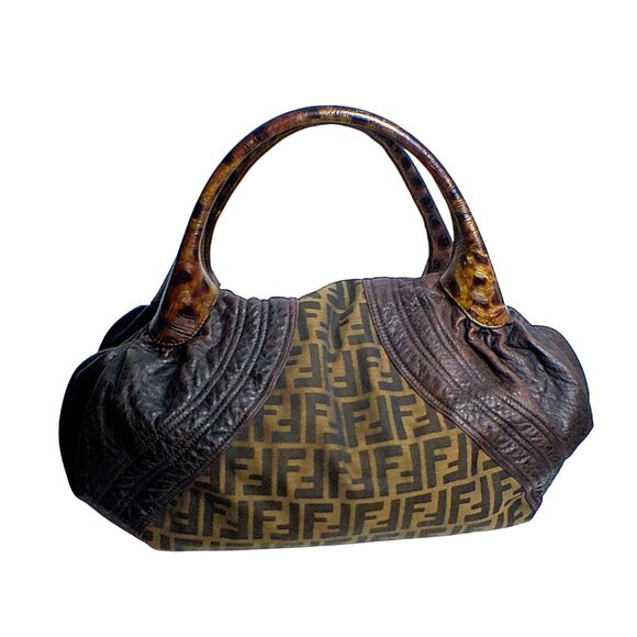 Fendi Zucca Nappa Nuvolata Vitello Tortuga Spy Bag Tobacco Brown Leather & Canva - Picture 2 of 16